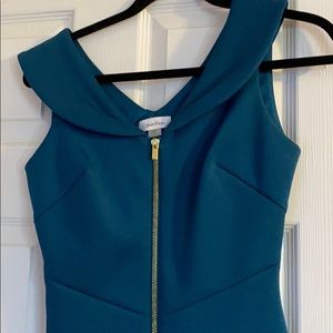 Calvin Klein Teal Front Zipper Midi Dress